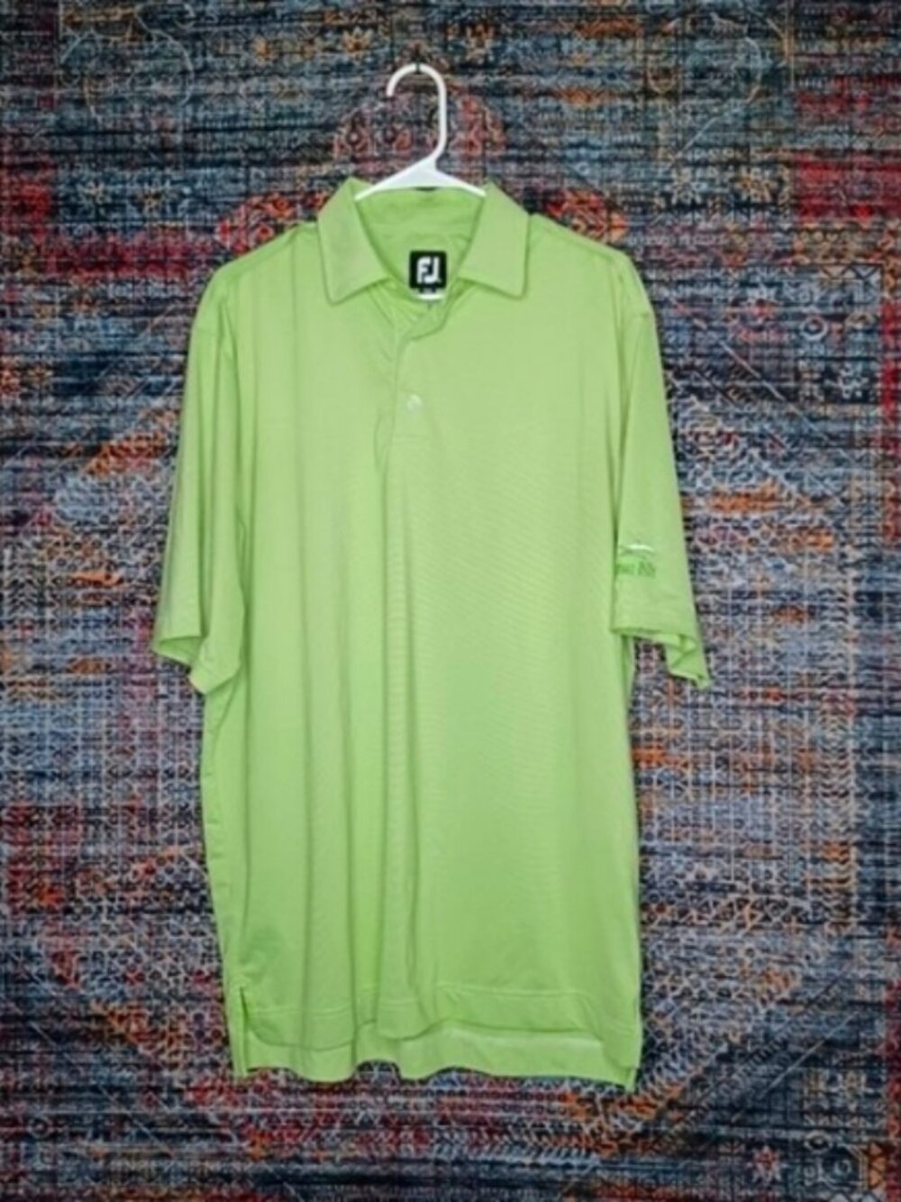 FootJoy mens green lime striped wicking golf polo L